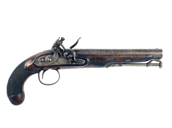 A Flintlock Officers Pistol by H. Nock, London.