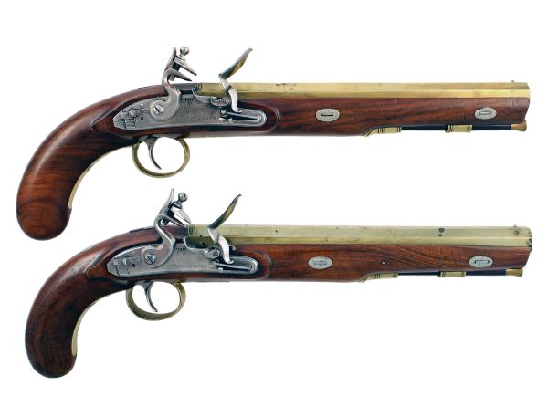 A Crisp Pair of Flintlock Officers Pistols by Phillips of London.