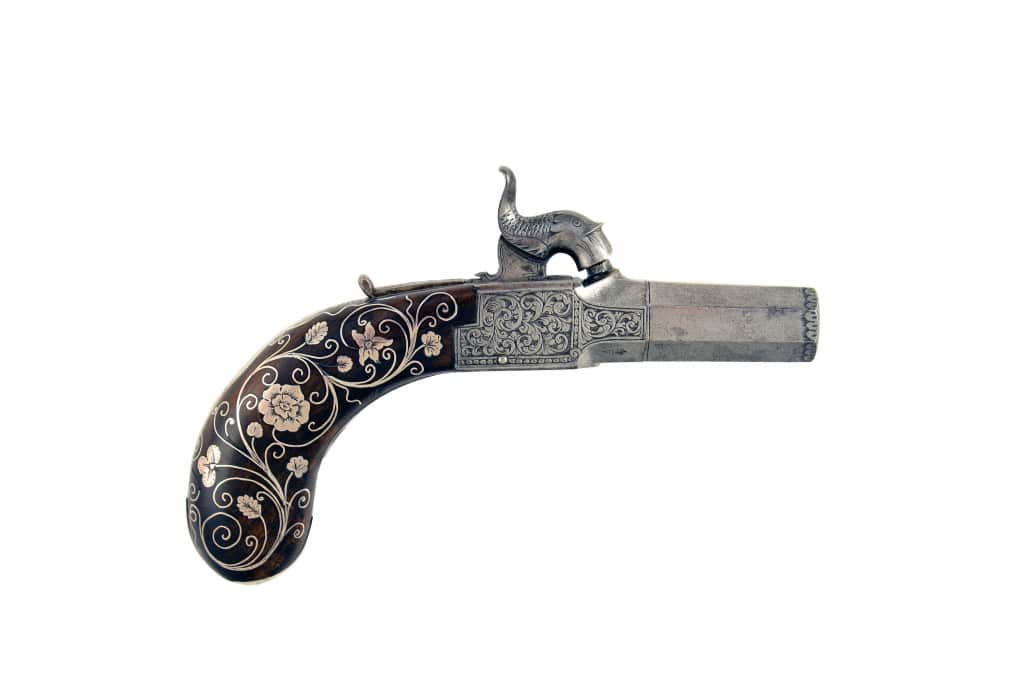 A Superb Pair of Silver Inlaid Pistols by J. Lang of London. - Image 2