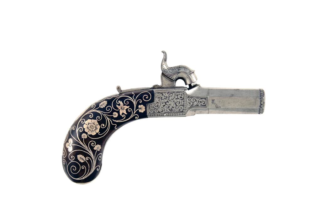 A Superb Pair of Silver Inlaid Pistols by J. Lang of London. - Image 3