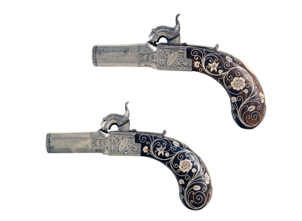 A Superb Pair of Silver Inlaid Pistols by J. Lang of London. - Image 4