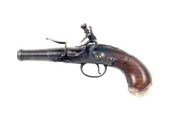 A Rare 38 Bore Left Handed Lock Queen Anne Pocket Pistol by Freeman.