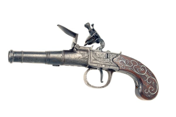 A Crisp Flintlock Canon Barrel Pistol by E. North, London.