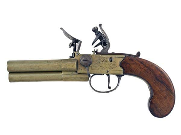 A Rare 80 Bore Flintlock Three Barrelled Tap Action Pistol by Thomas of London. - Image 3