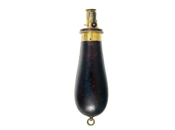 A Superb Leather Covered Powder Flask. - Image 2