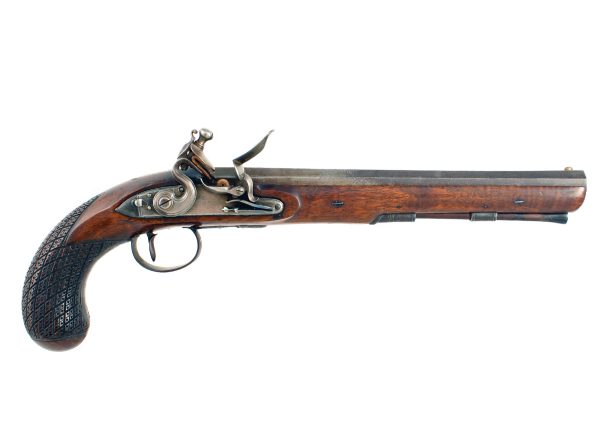 A Flintlock Duelling Pistol by Wogdon of London.