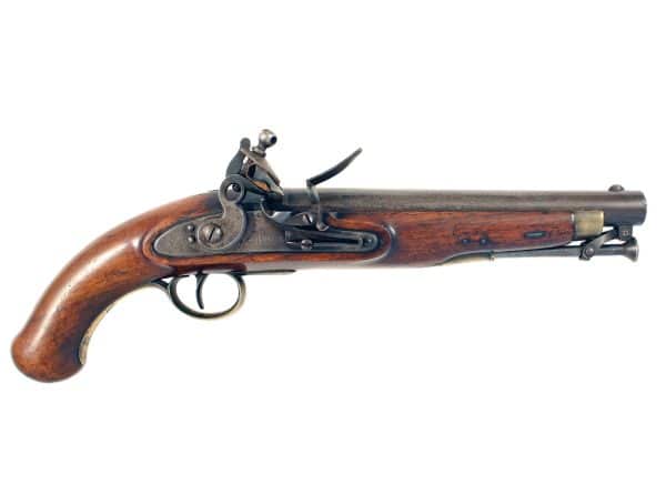 A Flintlock Officers Pistol by E. Baker of London.