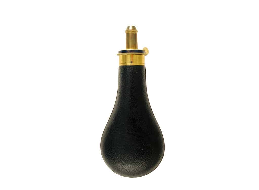 An Unused Black Leather Powder Flask. - Image 2