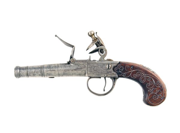 A Silver Inlaid Flintlock Cannon Barrel Pistol by Wilson of London - Image 2